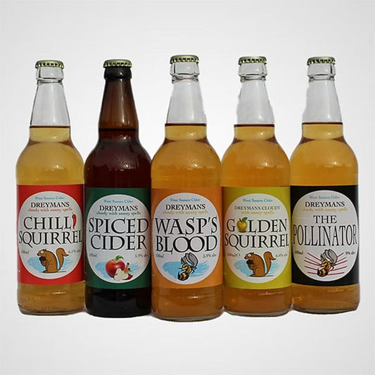 A line up of 5 Dreyman's Cider Ciders.