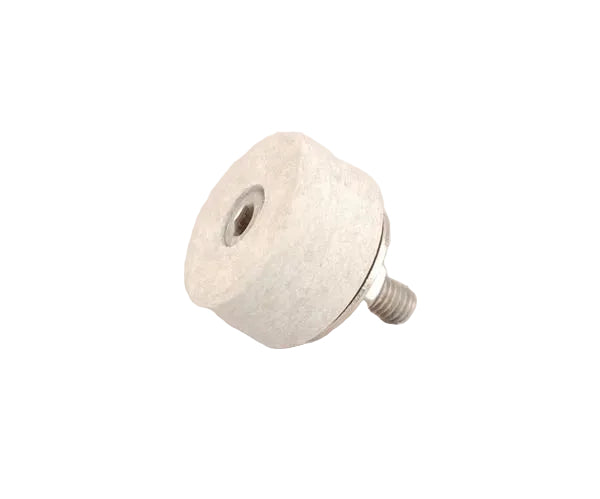 A single white ceramic disc with a metallic central screw, intended as a spare part for a heavy duty capsule shrinker.