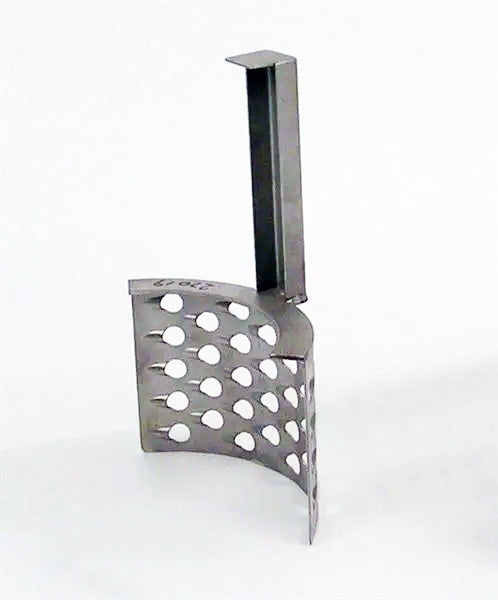 Grater with channel handle for WA/LC wash mill with perforated design on a white background