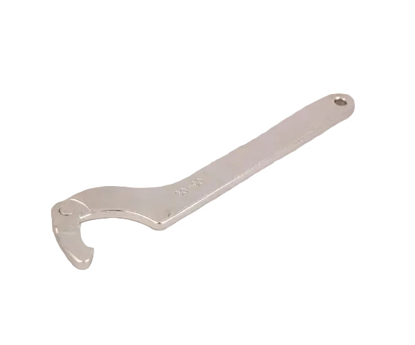 A stainless steel DIN spanner on a white background.