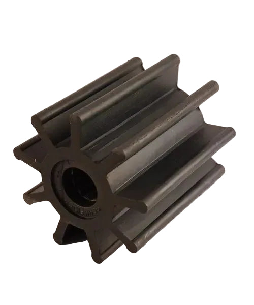 A black, metal impeller for a Kondor 15000 pump, with 9 blades.