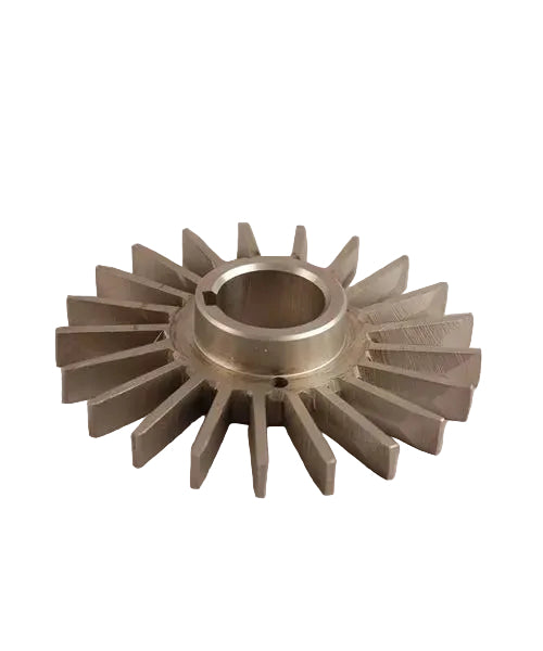 A stainless steel impeller with multiple blades, likely for a pump.