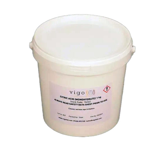 White bucket of Citric Acid. Vigo branded.