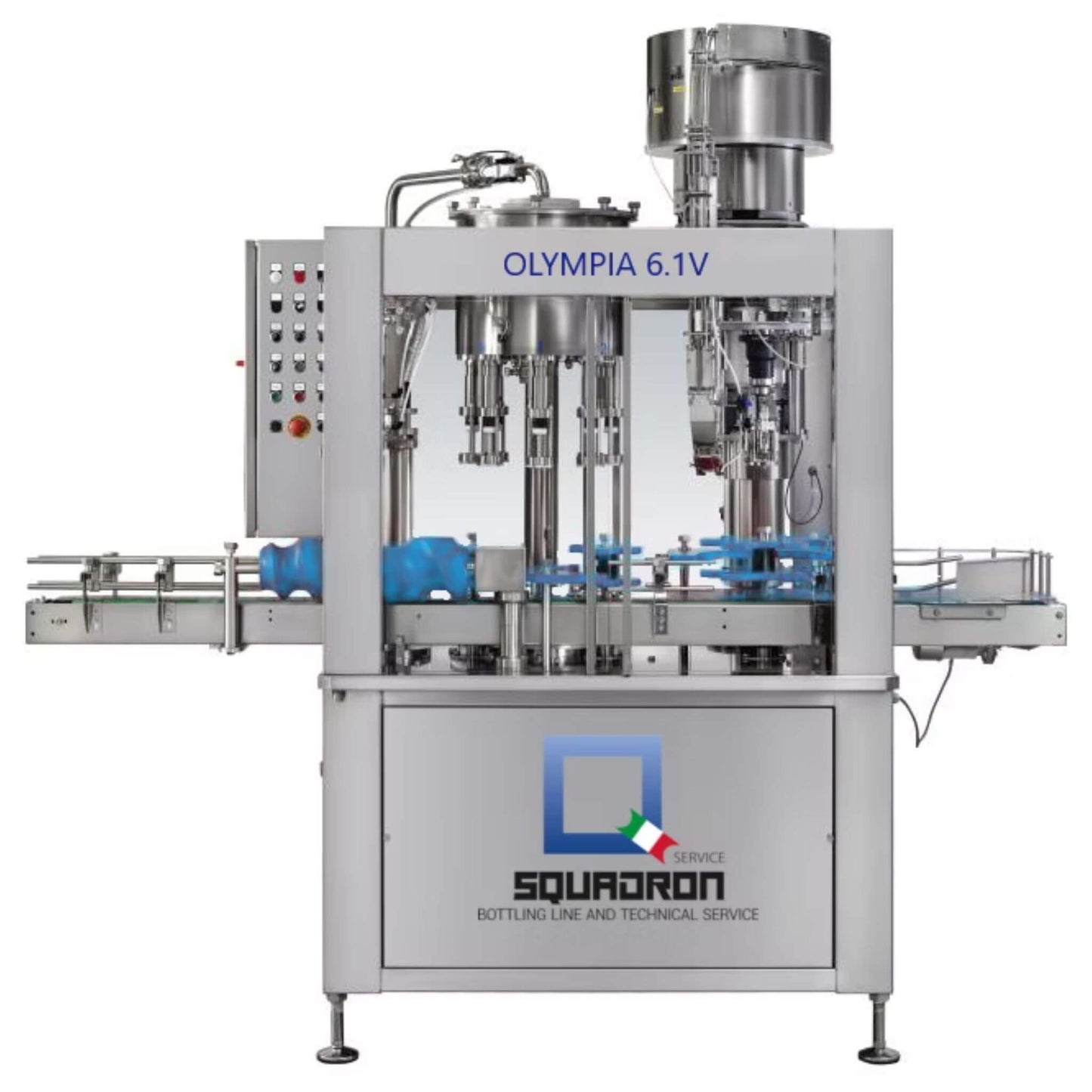 Squadron Olympia 6.1V bottling line machine on a white background