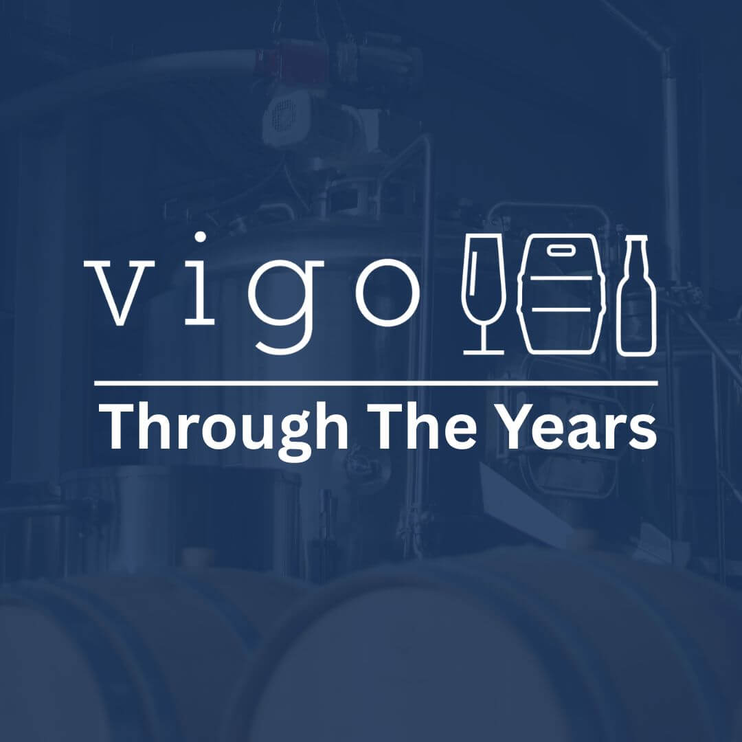 Vigo through the years on a blue background.