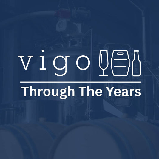 Vigo through the years on a blue background.