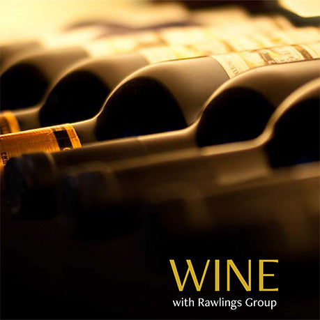 Wine with Rawlings Group brochure showing multiple wine bottles