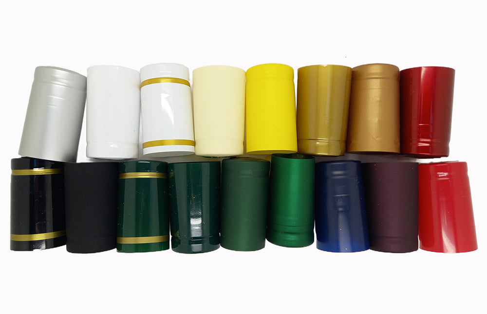A range of 17 different coloured PVC shrink capsules for MCA2 capped bottles