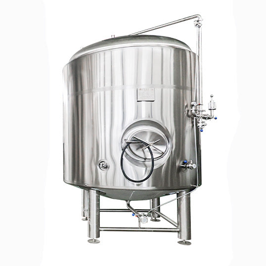 A stainless steel beer tank on a white background