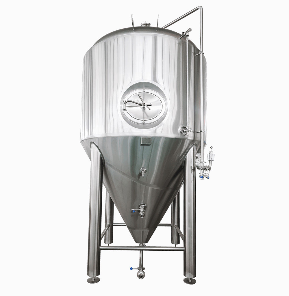 A stainless steel fermentation tank on a white background 