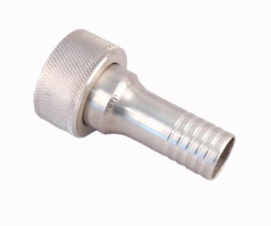 Metal Hosetail BSP female stainless steel hose fitting on a white background