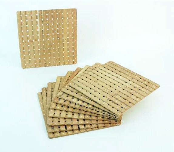 Set of acacia racks for Cider pressing on a white background