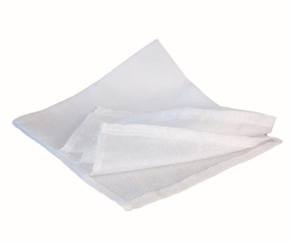 Coarse weave polypropylene press cloth on a white background