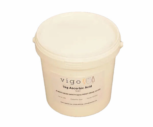 Bucket of vigo ascorbic acid on a white background