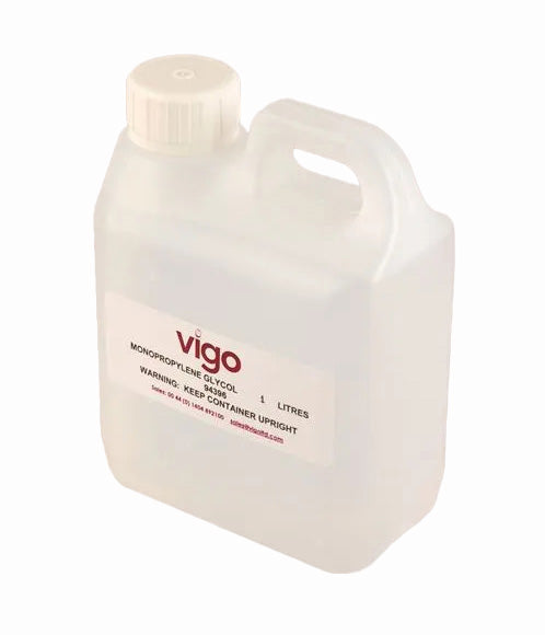 Vigo 1-liter container of monopropylene glycol on a white background