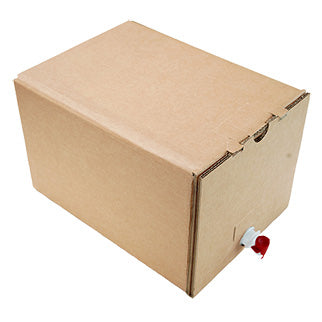 A 20l cardboard bag in box with red tap for beverages