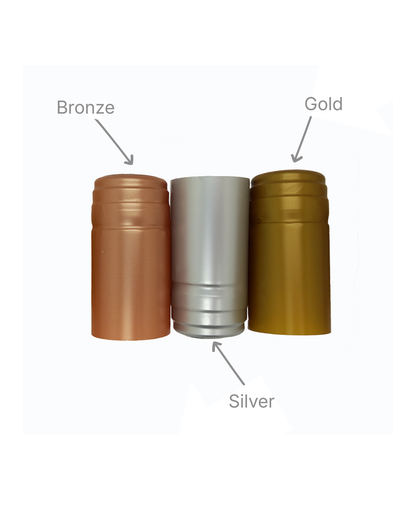 Bronze, Gold and silver PVC shrink capsules for wine bottles