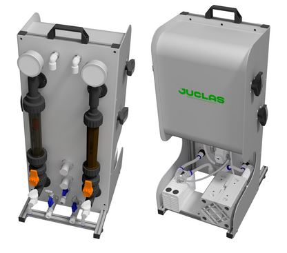 Front and back view of the Juclas Mastermind Lab unit for alcohol removal