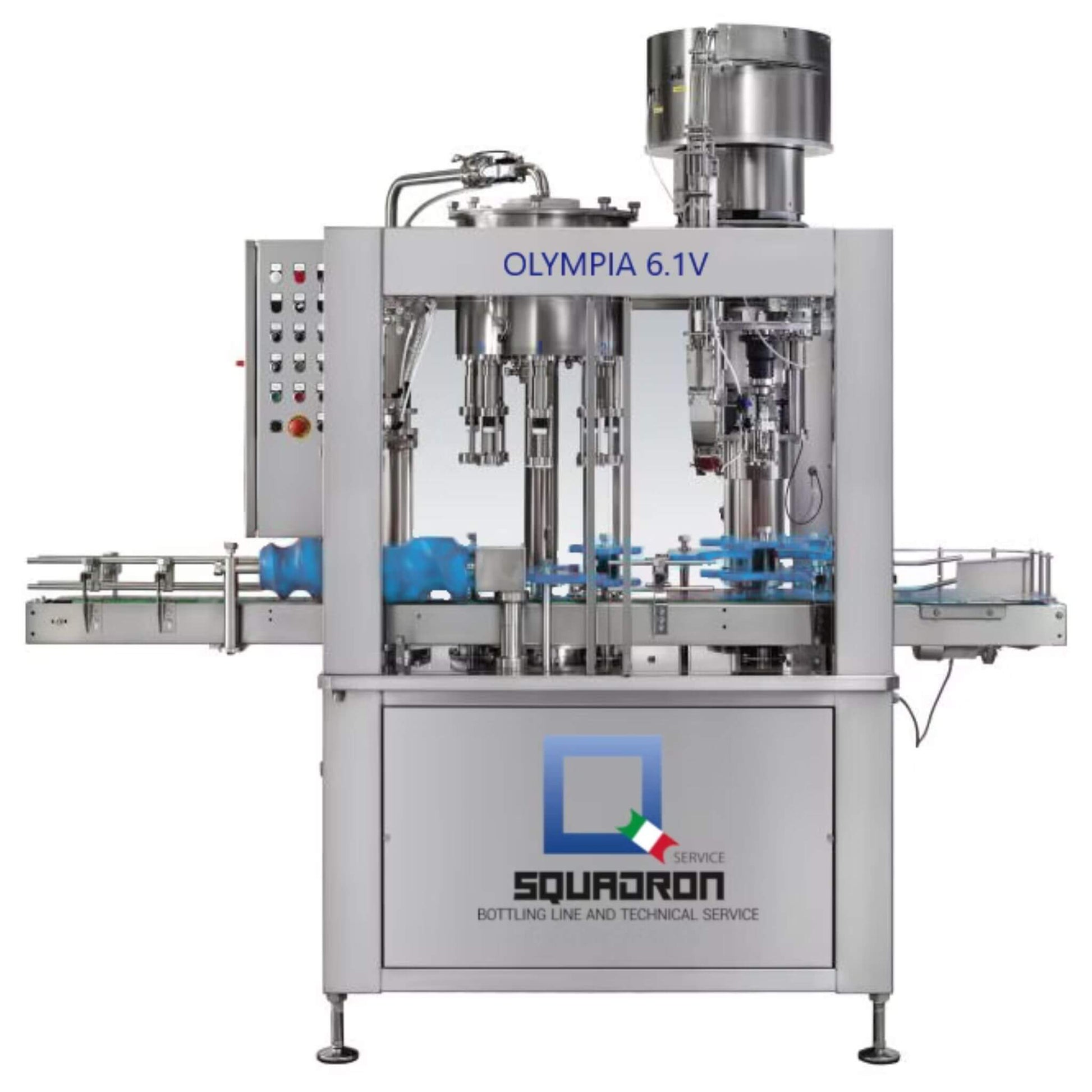Squadron Olympia 6.1V bottling line machine on a white background