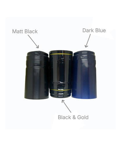 Matt black, Dark blue and Black & gold PVC shrink capsules for wine bottles