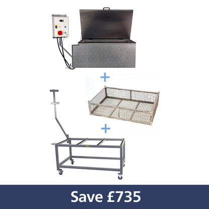 Pasteruiser bundle with a pasteuriser, basket and trolley and the words 'Save £735'