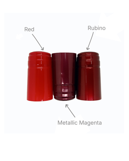 Red, Rubino and Metallic Magenta PVC shrink capsules for wine bottles
