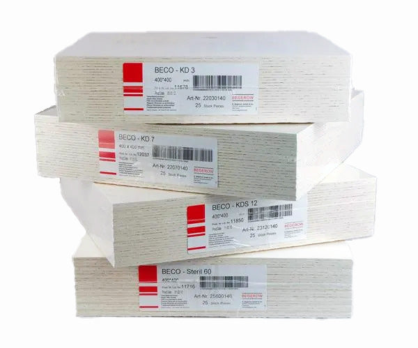 Stack of BECO filters on a white background