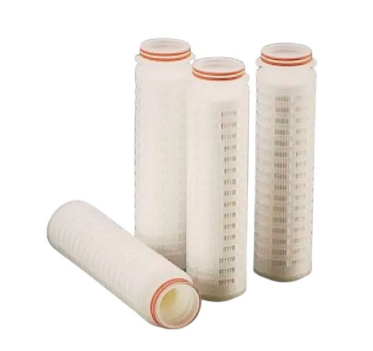 Set of cylindrical filter cartridges on a white background