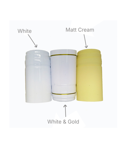 White, Matt Cream and White & Gold PVC shrink capsules for wine bottles