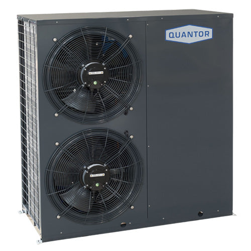 Air conditioning unit with two fans and Quantor logo on a white background