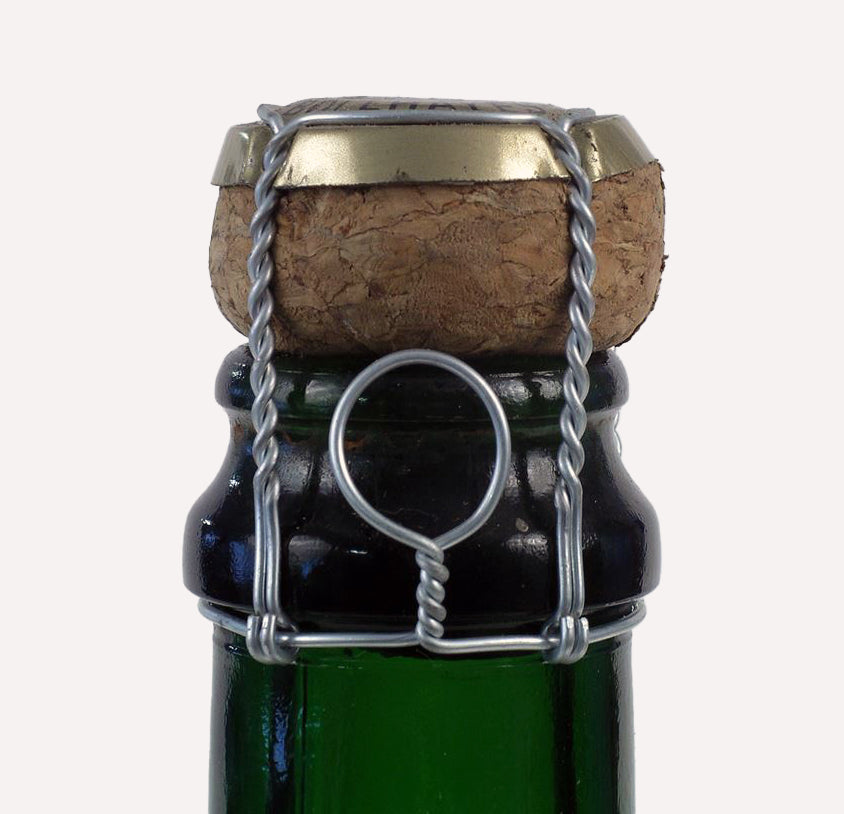 Close up of a silver Champagne muselet on a champagne bottle